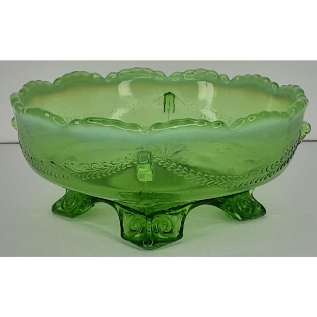 Jefferson Glass Swag With Brackets Opalescent Green 4 Toed Bowl Etsy