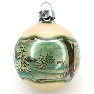 Vintage Christmas Ornament Corning Glass With Currier & Ives Shrink Wrap 1970s