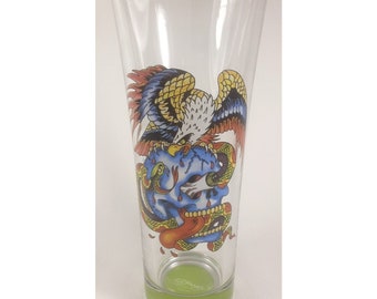 Barware Pilsner Glass Ed Hardy by Christian Audigier Eagle Snake & Skull