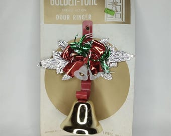 Christmas Bells Golden Tone Spring Loaded Door Ringer Vintage