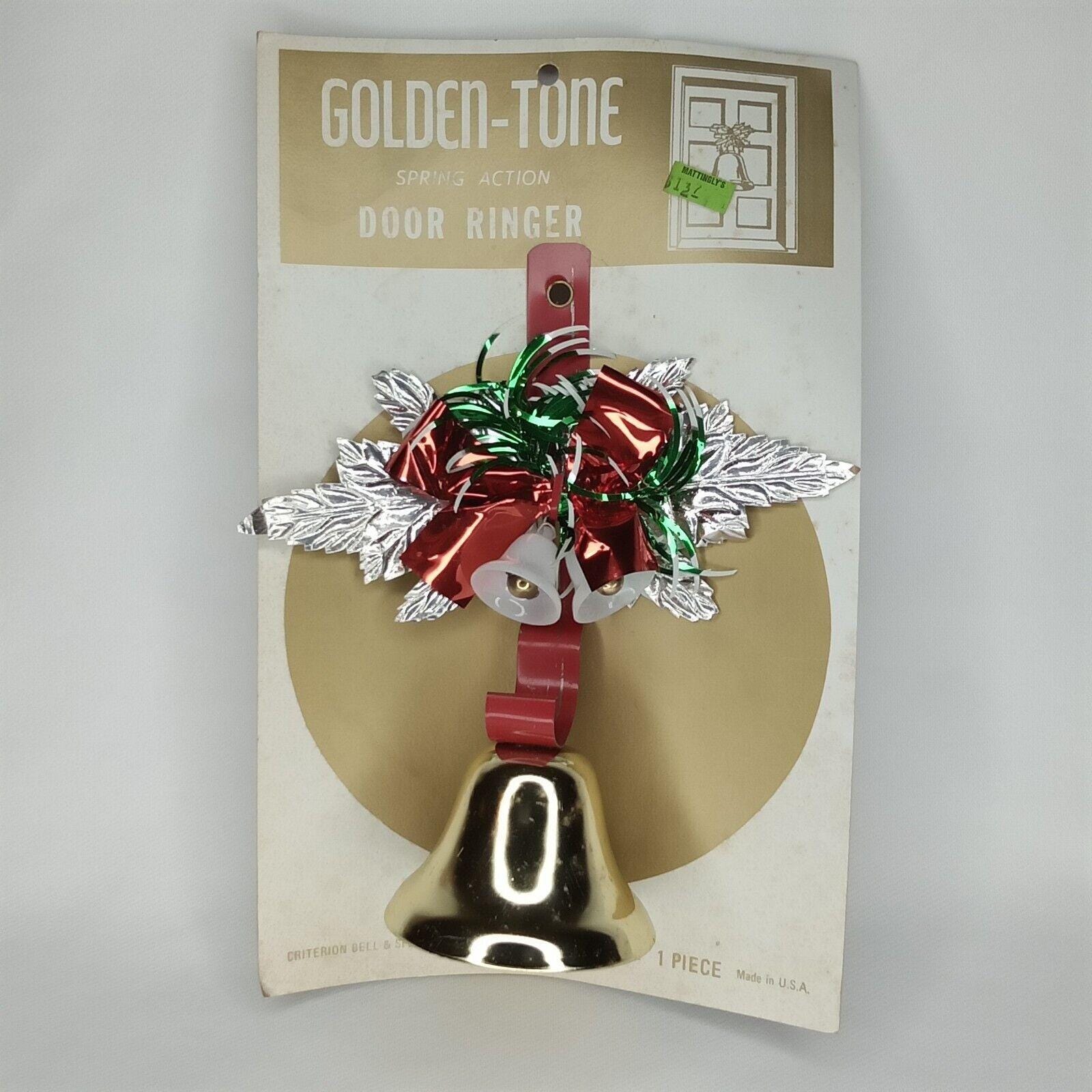Christmas Bells Golden Tone Spring Loaded Door Ringer Vintage