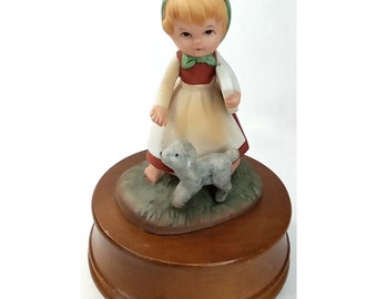 Arnart Spieluhr Figur Mädchen & Lamm Haydn Streichquartett Vintage Japan 14 cm