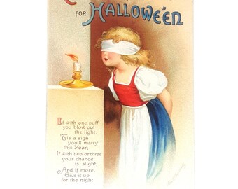 Carte postale d'Halloween Ellen Clapsaddle Petite fille en relief rare