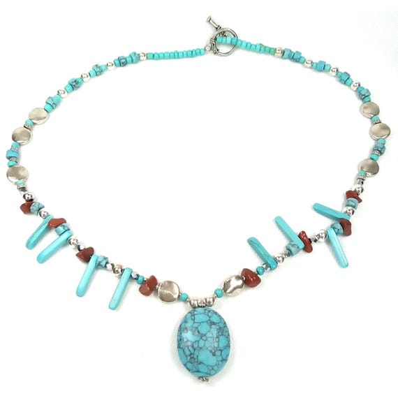 MCM Turquoise & Coral Statement Necklace: Native … - image 1