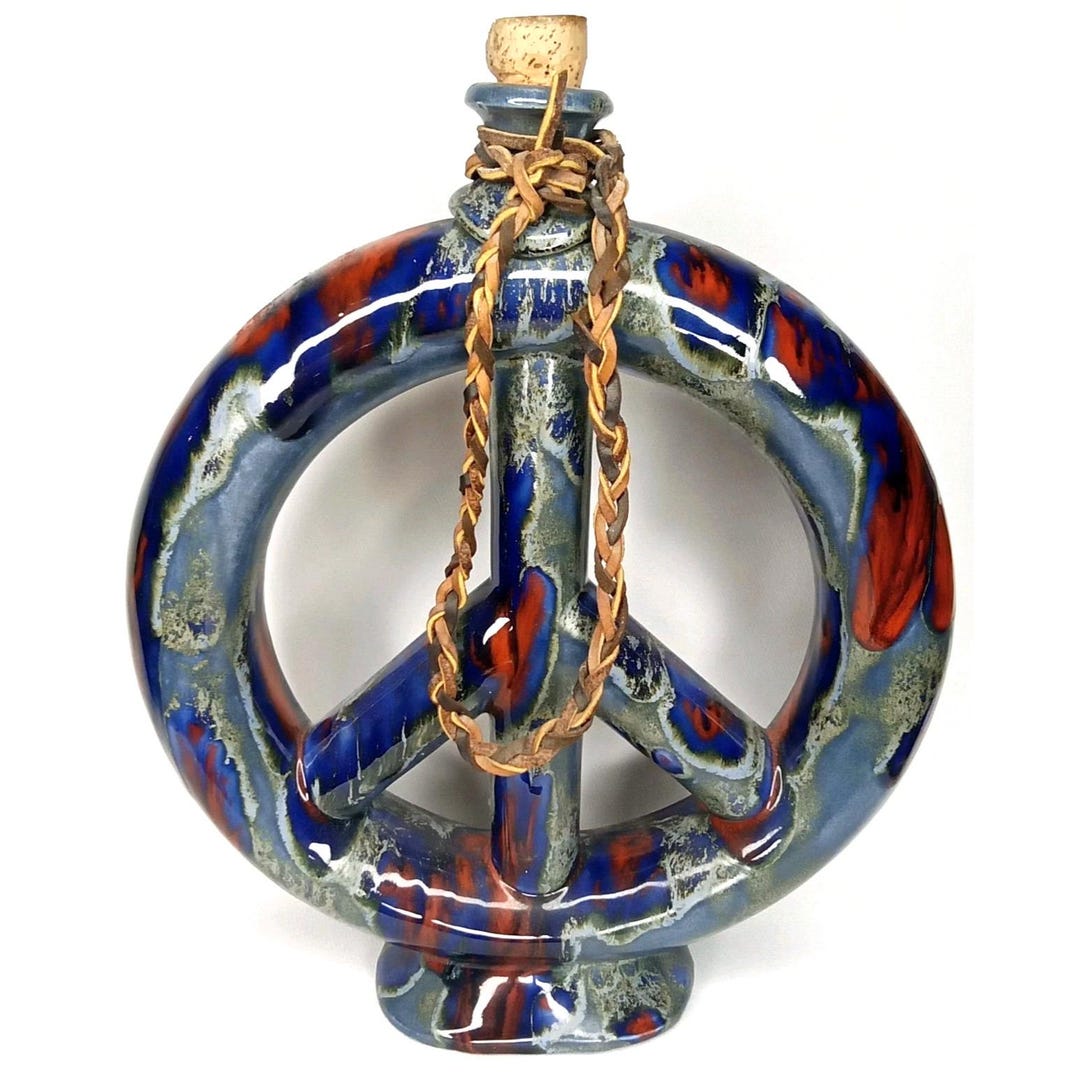 Peace Sign Pottery Vintage 1960s Peace Sign Pottery Decanter Bottle & Cork Drip Glaze New ...