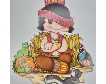 Thanksgiving Indian Beistle 1978 Die Cut Wall Hanging Vintage Autumn Decoration