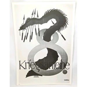 May include: A black and white poster featuring a stylized dragon pierced with arrows, above a large number eight. The German text "Kriegsreihe" is displayed prominently. The artist's name, Julius Klinger, is also visible.