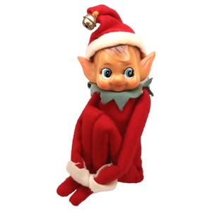 Vintage 1950s Knee Hugger Pixie Elf Christmas Ornament With Bell New Arrival