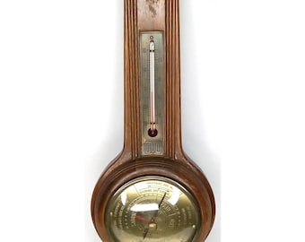Barómetro Airguide vintage de los años 60, estilo banjo de madera, fabricado en EE. UU., recién llegado.