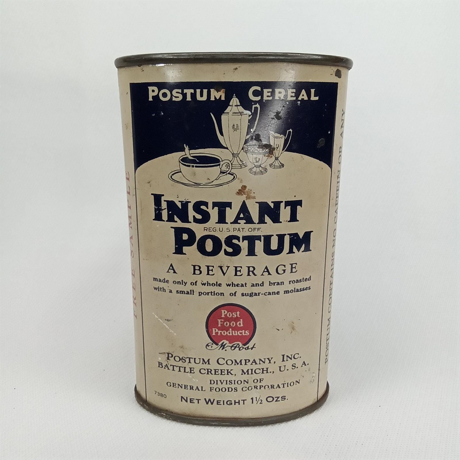 WWII Era Canned Goods Instant Postum Original Tin & Lid Battle Creek MI ...