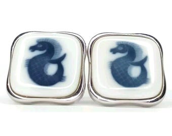 MCM Cufflinks Royal Copenhagen Seahorse Silver Tone Metal 1950s Men&#39;s Jewelry