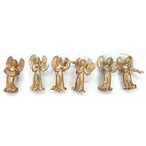 MCM Christmas Ornament Six Musical Angels Gold Plastic Made In Hong Kong 1960s