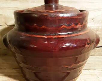 Marcrest Stoneware Bean Pot Daisy Dot Warm Colorado Brown Vintage Kitchen Decor