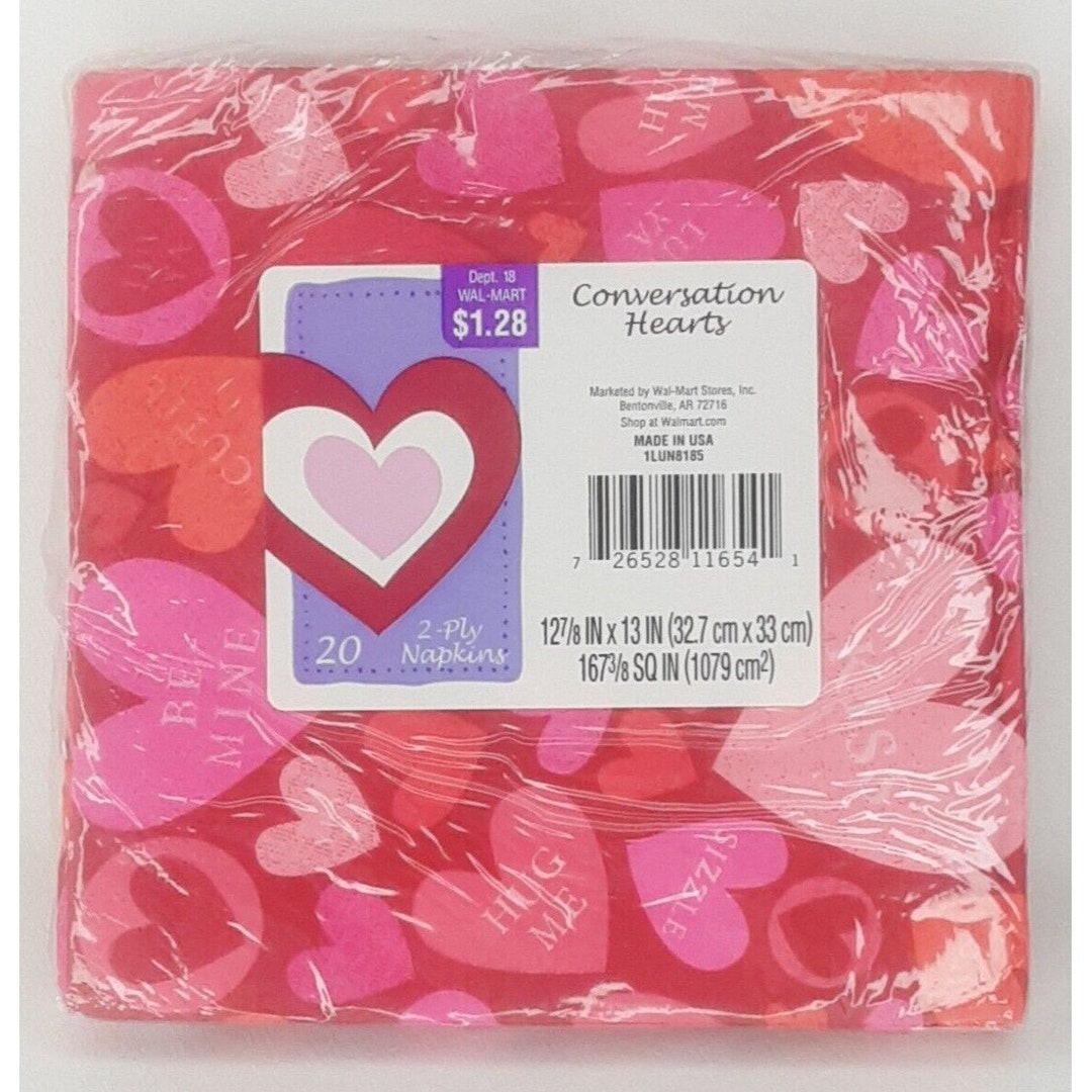 Valentine Napkins Set of 20 Conversation Hearts Print Paper New Old