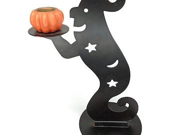 Vintage 1990s PartyLite Black Metal Ghost Halloween Candle Holder