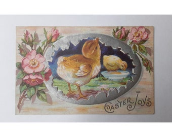 Série 3 de cartes postales de Pâques gaufrées poussins non utilisé