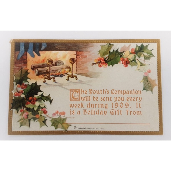 Christmas Post Card Unused Undivided Dennison 1909 Youth Companion Holiday Gift