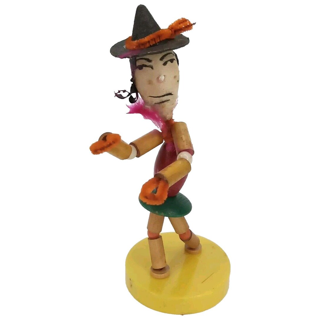 Halloween Witch Pixie Puppet Wood Pipe Cleaner Walco Bead Co 1950s