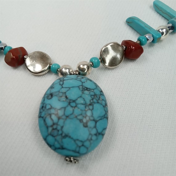 MCM Turquoise & Coral Statement Necklace: Native … - image 3