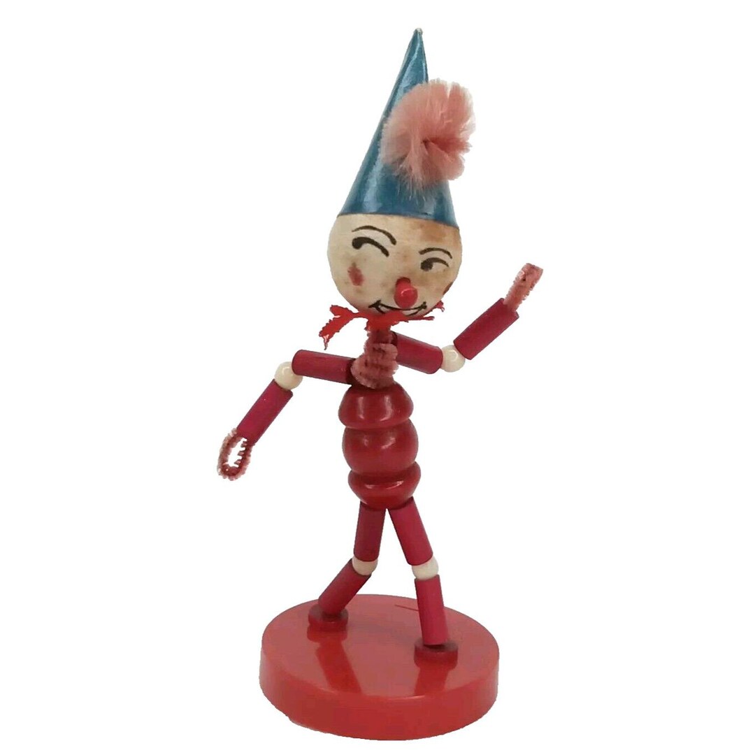 Christmas Elf Pixie Puppet Wood Pipe Cleaner Walco Bead Co 1950s