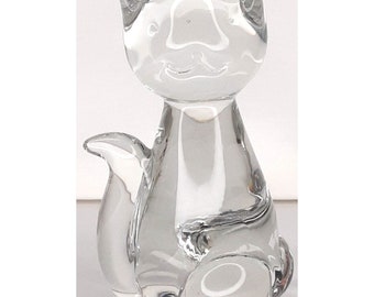 Balos Art Glass Paperweight Clear Cat Vintage Home Office Decor