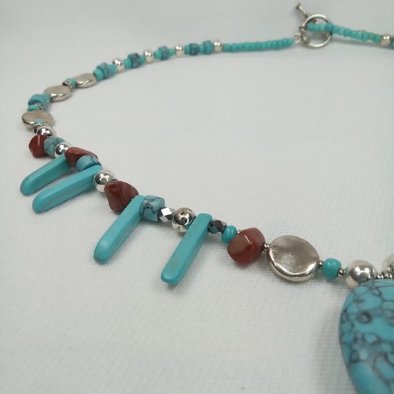 MCM Turquoise & Coral Statement Necklace: Native … - image 9