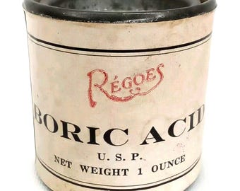 Antique 1940 Advertising Can With Paper Label Regoes Boric Acid Nashville TN