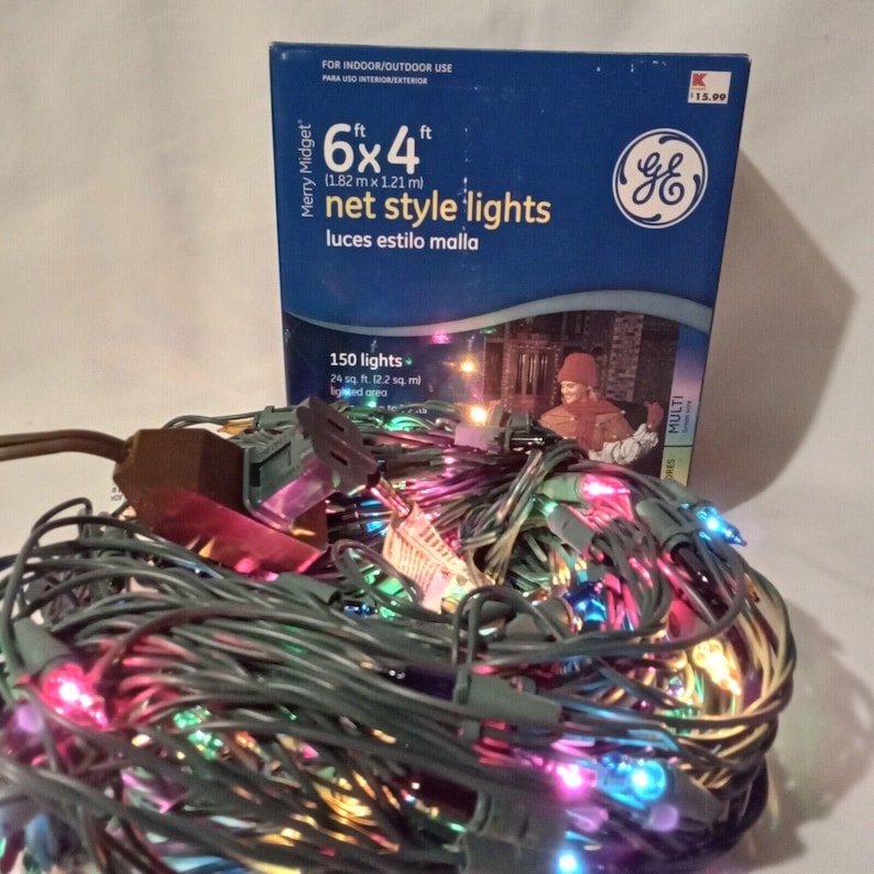Vintage GE 150 Net Style Multicolor Christmas Lights With Original Box ...