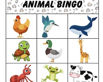Juego de bingo de animales imprimible: 20 tarjetas, aprendizaje divertido (PDF)