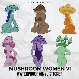 Autocollants imperméables Mushroom Woman Autocollant en vinyle imperméable à l’eau de champignon enchanteur parfait pour la bouteille d’eau ordinateur portable Kindle Tablet Sticker Bundle