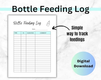 Baby Bottle Feeding Printable PDF log, Little One Feeding log, Digital Download, Simple easy to use newborn and infant feeding log