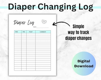 Baby Diaper Changing Printable PDF log, Little One Diaper Changing log, Digital Download, Simple easy to use newborn and infant Diaper log