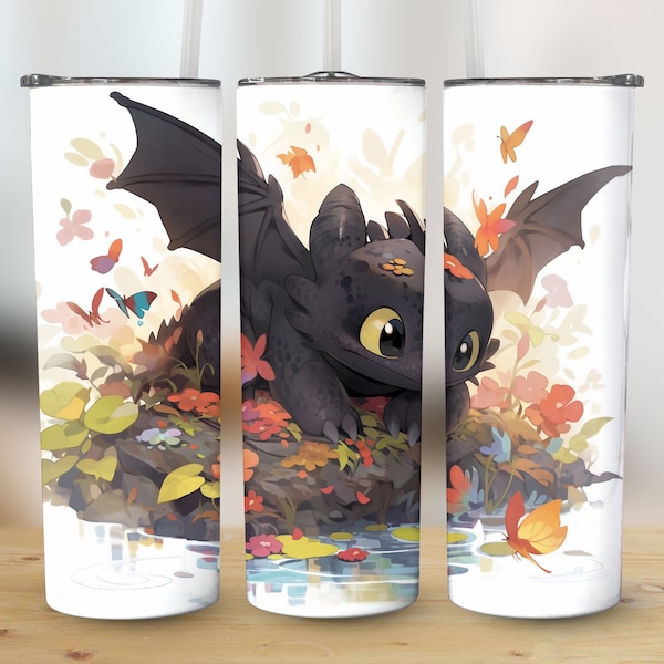 Cute Toothless Fall Tumbler Wrap PNG 20oz Skinny Sublimation Design Instant Digital Download How to Train Your Dragon