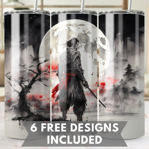 Samurai Tumbler Wrap PNG 20oz Skinny Sublimation Design Instant Digital Download Japanese Art