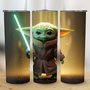 Baby Yoda Tumbler Wrap 20oz Skinny Sublimation Design Star Wars PNG Baby Yoda Gift Lightsaber image 1