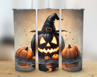 Halloween Tumbler Wrap Spooky Pumpkin PNG 20oz Skinny Sublimation Téléchargement numérique instantané
