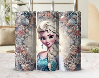 Elsa Frozen Christmas Tumbler Wrap PNG 20oz Skinny Sublimation Design Instant Digital Download Elsa Tumbler