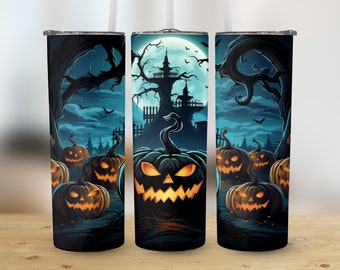Halloween Tumbler Wrap Spooky Pumpkin PNG 20oz Skinny Sublimation Téléchargement numérique