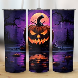 Spooky Jack o Lantern Halloween Tumbler Wrap 20 Unzen Skinny Sublimation Design Kürbis PNG Sofortiger digitaler Download