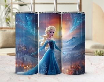 Elsa Frozen Christmas Tumbler Wrap PNG 20oz Skinny Sublimation Design Instant Digital Download Elsa Tumbler