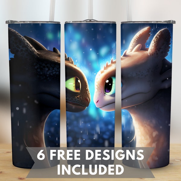 Toothless and Light Fury Tumbler Wrap PNG 20oz Skinny Tumbler Design How to Train Your Dragon Instant Digital Download