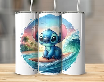 Surf Stitch Tumbler Wrap, 20oz Skinny Tumbler Sublimation Design, Beach Tumbler Wrap, Stitch PNG, Download digitale istantaneo