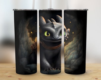 Toothless Tumbler Wrap 20 oz Skinny PNG Sublimation Design Instant Digital Download How To Train Your Dragon Night Fury