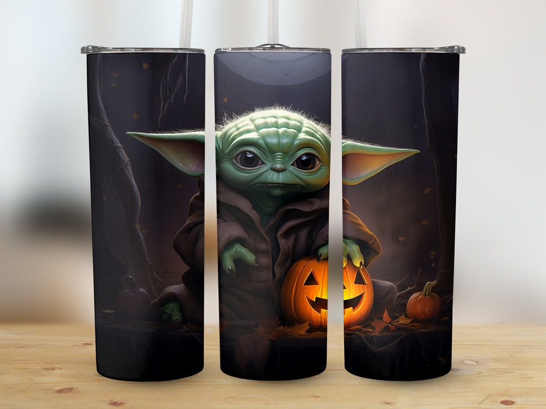 Halloween Tumbler Wrap Baby Yoda PNG 20oz Skinny Sublimation Design