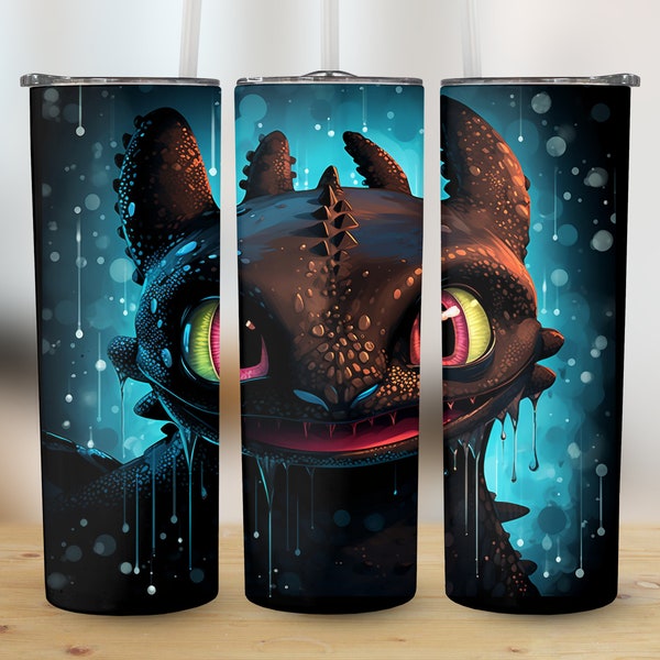 Toothless Art Tumbler Wrap PNG 20oz Skinny Sublimation Design Instant Digital Download How To Train Your Dragon Night Fury