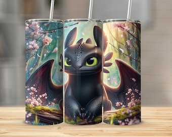 Toothless Tumbler Wrap PNG Spring 20oz Skinny Sublimation Design Instant Digital Download How to Train Your Dragon Night Fury