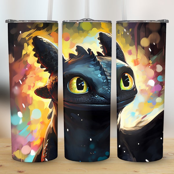 Toothless Art Tumbler Wrap PNG 20oz Skinny Sublimation Instant Digital Download How to Train Your Dragon Night Fury