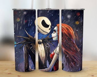 Jack Skellington Christmas Tumbler Wrap PNG 20oz Skinny Sublimation Instant Digital Download Jack and Sally PNG