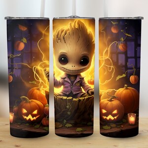 Spooky Baby Groot Halloween Tumbler Wrap 20oz Skinny Sublimation Design Halloween Tumbler Wrap Baby Groot PNG