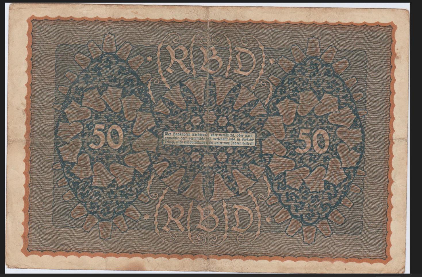 ヴィンテージ、ドイツ 50 マルク紙幣、1919 年、Reihe 1 - Etsy 日本